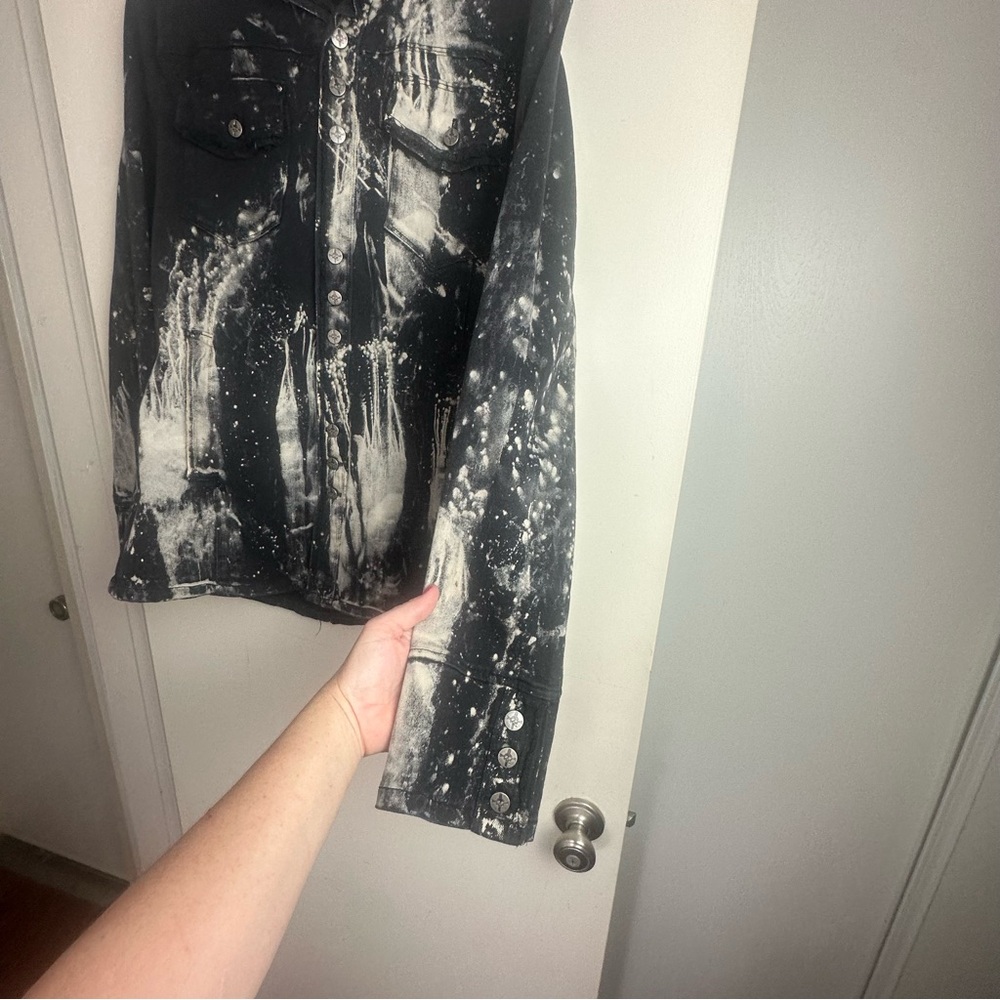 Lip Service Black & Creamish Vintage Porn Splatter Stretch Twill Jacket NWT L - Picture 11 of 16